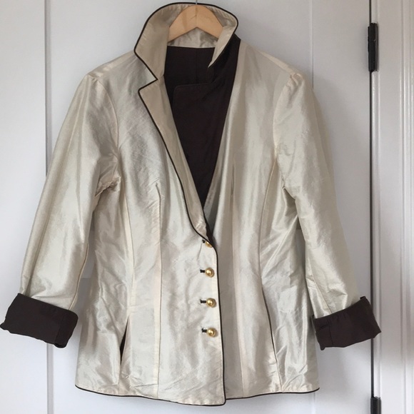 Cheby Silk Reversible Jacket Cream Brown Italian - Picture 6 of 8
